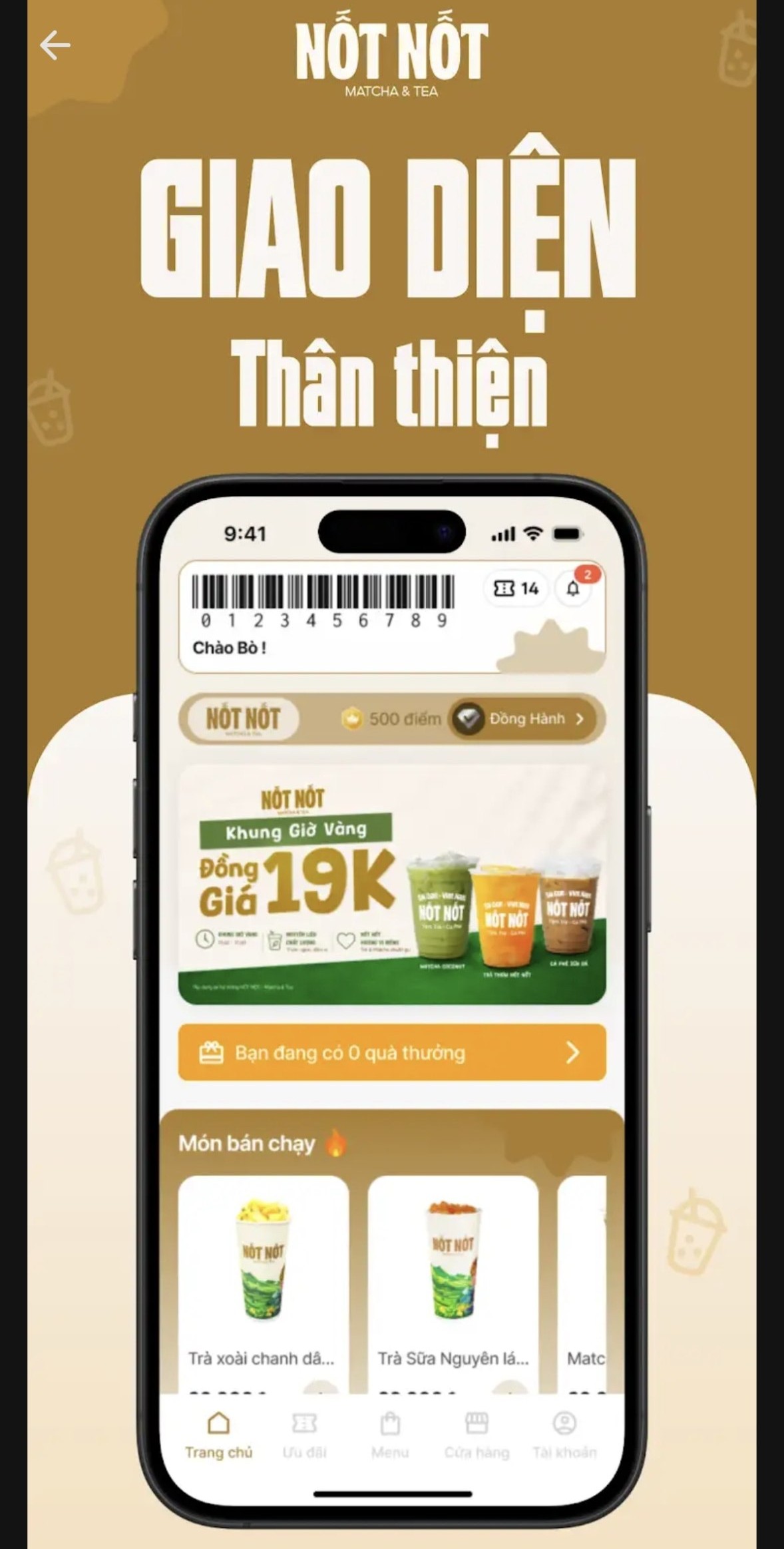 Nốt Nốt membership app home screen